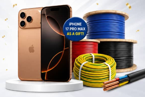 iPhone 17 Pro Max promotional offer with electrical cables
